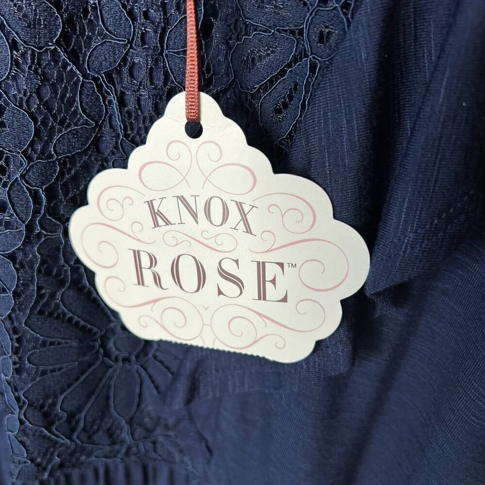 Knox Rose Blouse Womens Size XXL Navy Indigo Ink Floral Lace Babydoll Top - Picture 3 of 16